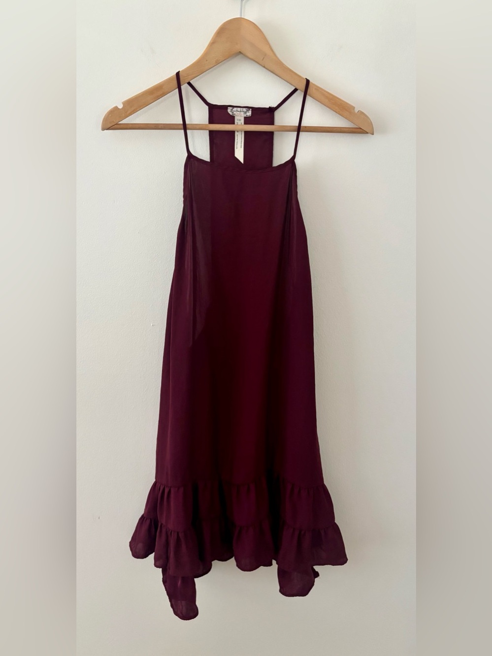 Intimately Free People Raven Ruffle Swing Slip Mini Dress Wine Size L - Picture 3 of 7